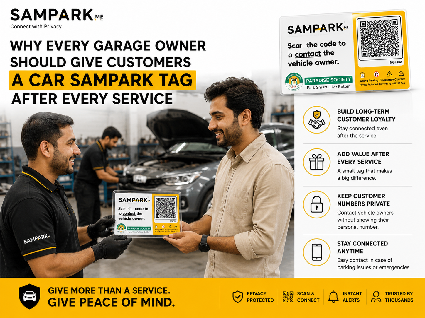 Why Every Garage Owner Should Give Customers a Car Sampark Tag After Service